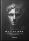 Book cover of 'The Black Book of Power' with a statue's face and smoke effect.