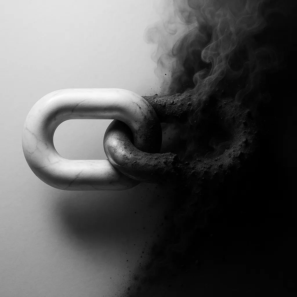 Close-up of a chain link with smoke or vapor effect on a light background