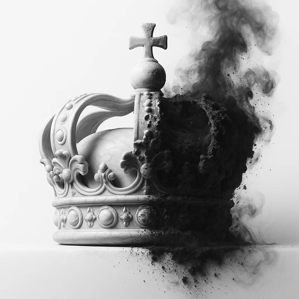 White crown on a white background with black smoke effect