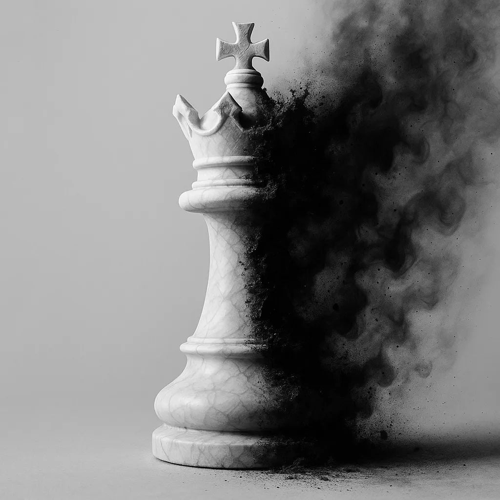 White chess piece with a crown on a gray background